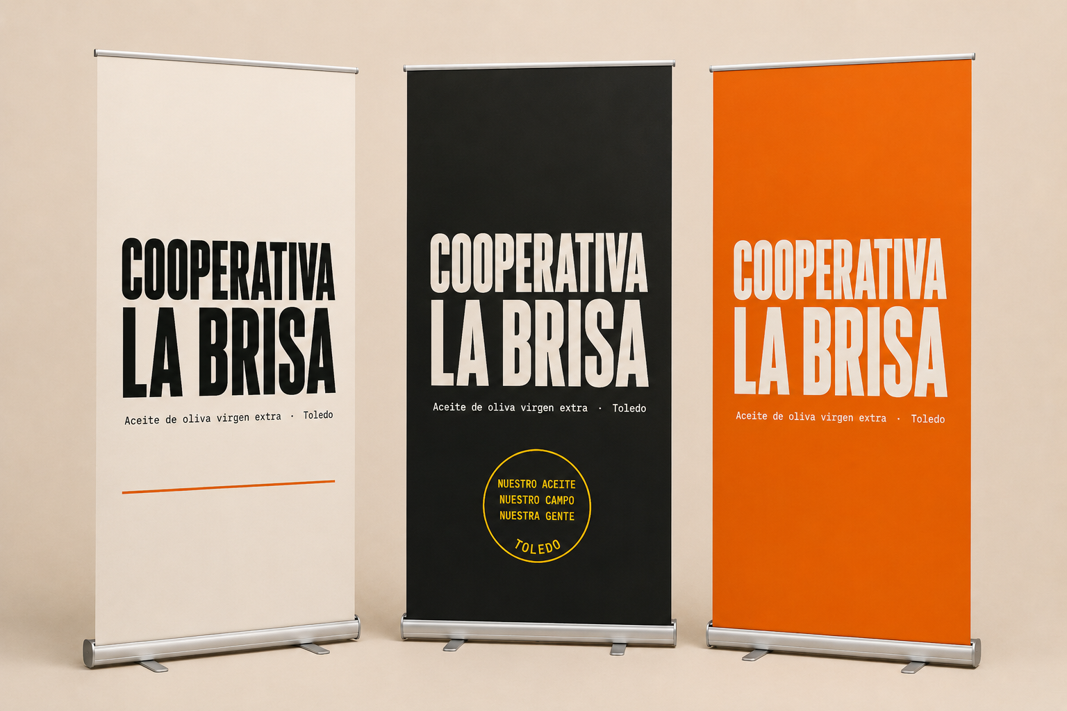 Roll-ups de gran formato impresos por Mawijo para la Cooperativa La Brisa