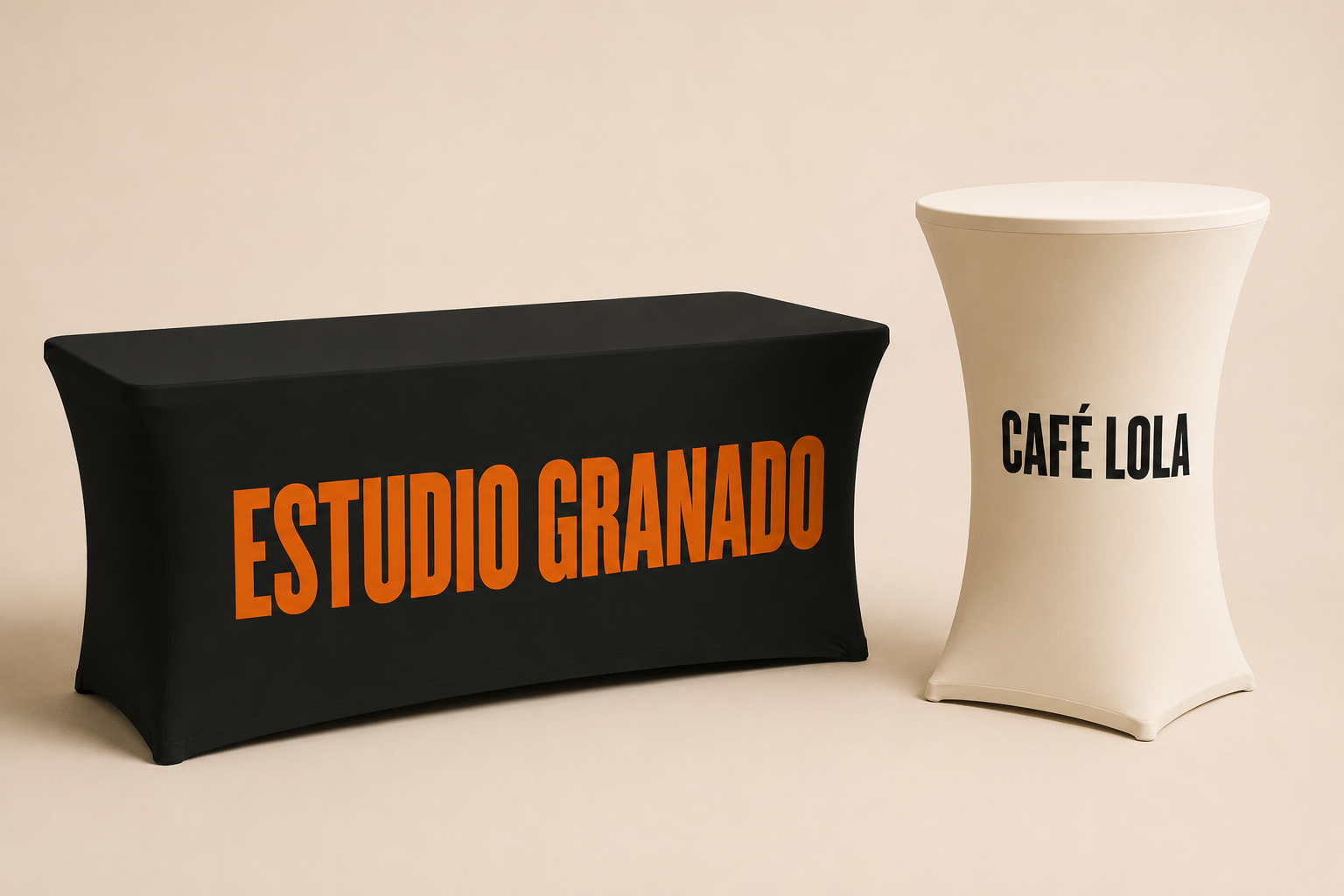 Fundas de mesa stretch impresas por Mawijo para Estudio Granado y Café Lola