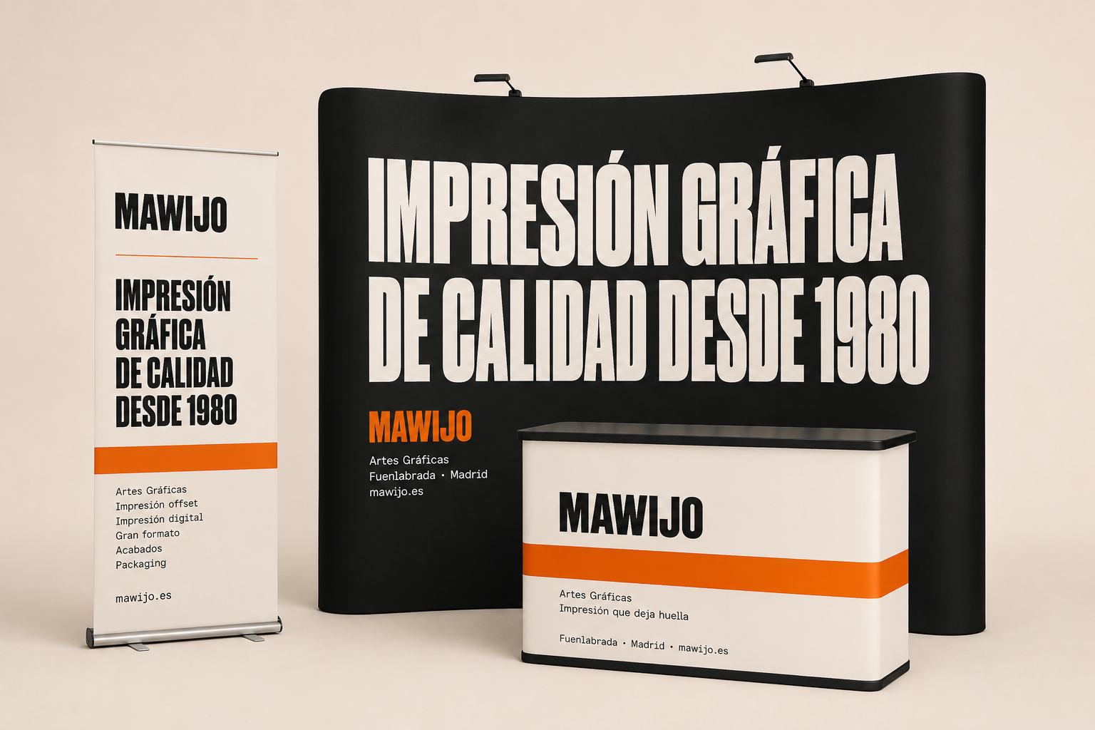 Kit de feria completo de Mawijo: stand, mostrador y expositores
