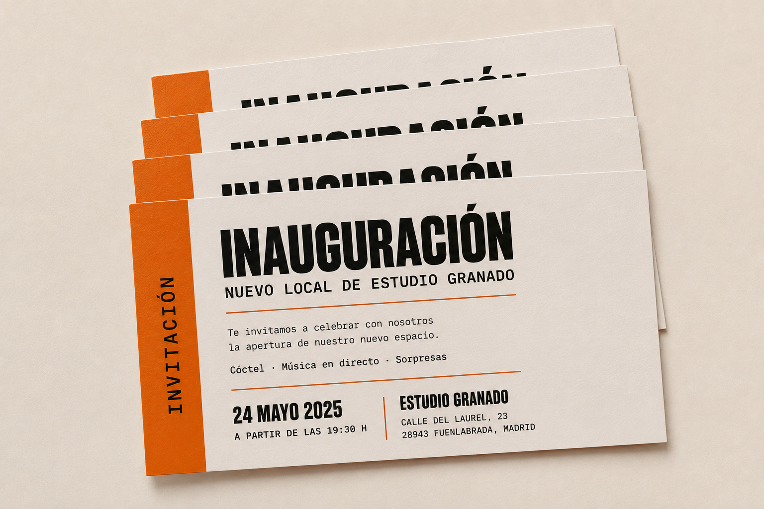 Tarjetas de invitación impresas por Mawijo para el Estudio Granado