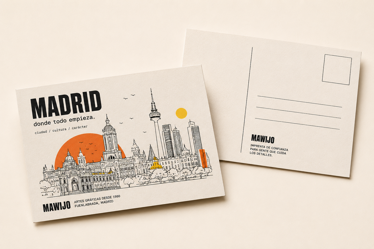 Tarjetas postales impresas por Mawijo como muestra del oficio